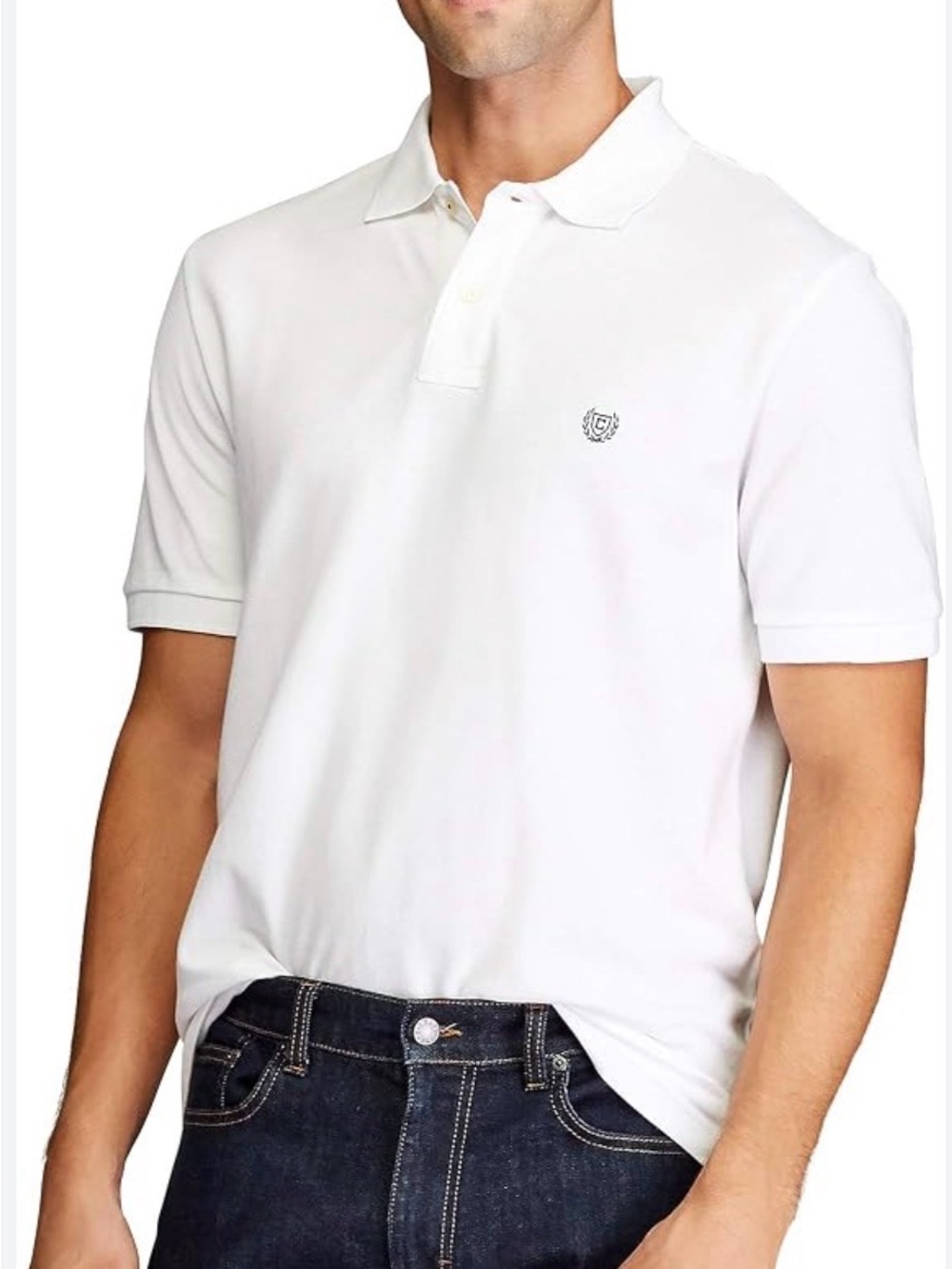 Chaps Men's White Polo with Embroidered Crest